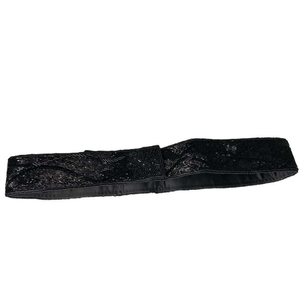 Black vintage beaded‎ evening belt with satin lining.
